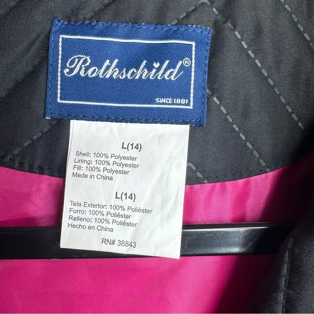 Rothschild Girls Quilted Coat Black Chevron‎ Pattern Size L 14 Winter Jacket